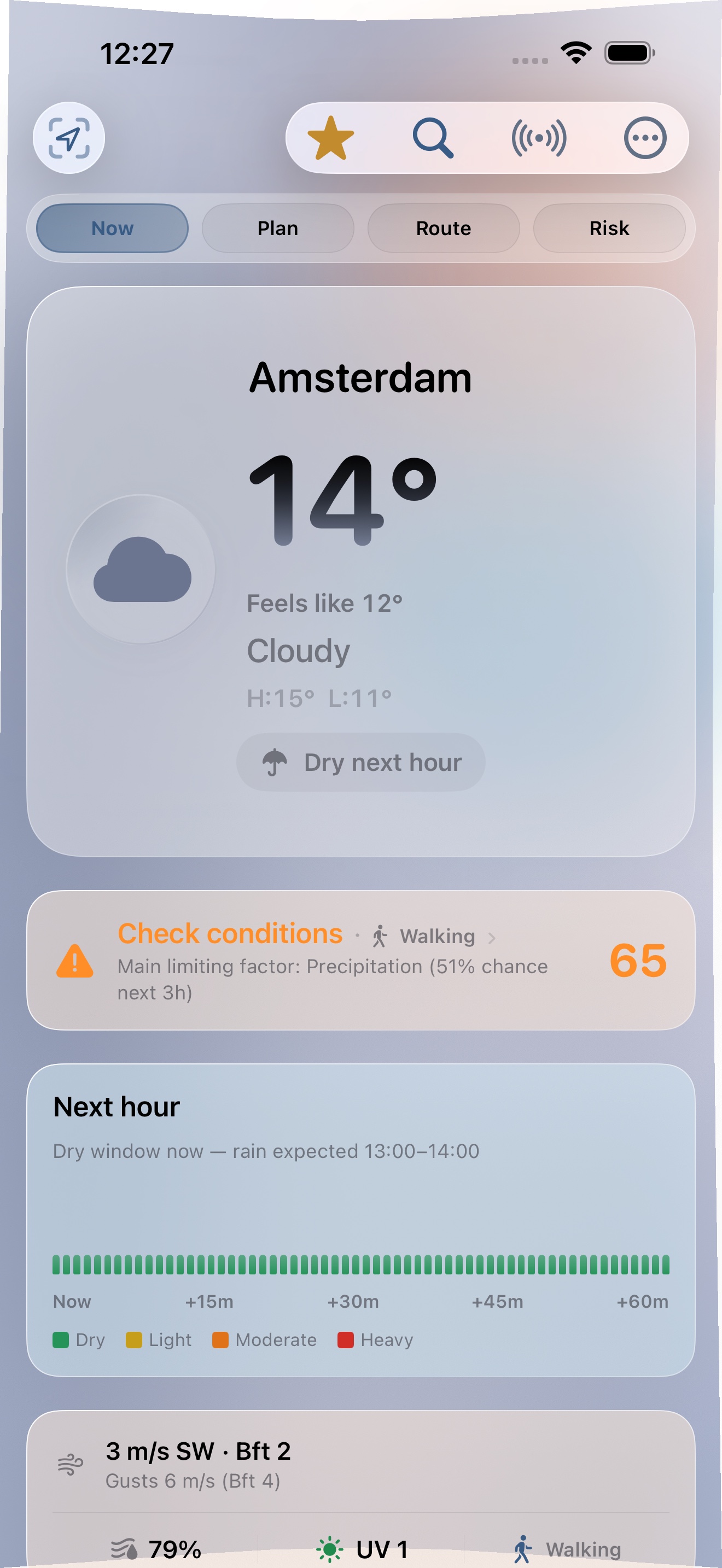 Screenshot: Honest Weather main forecast screen